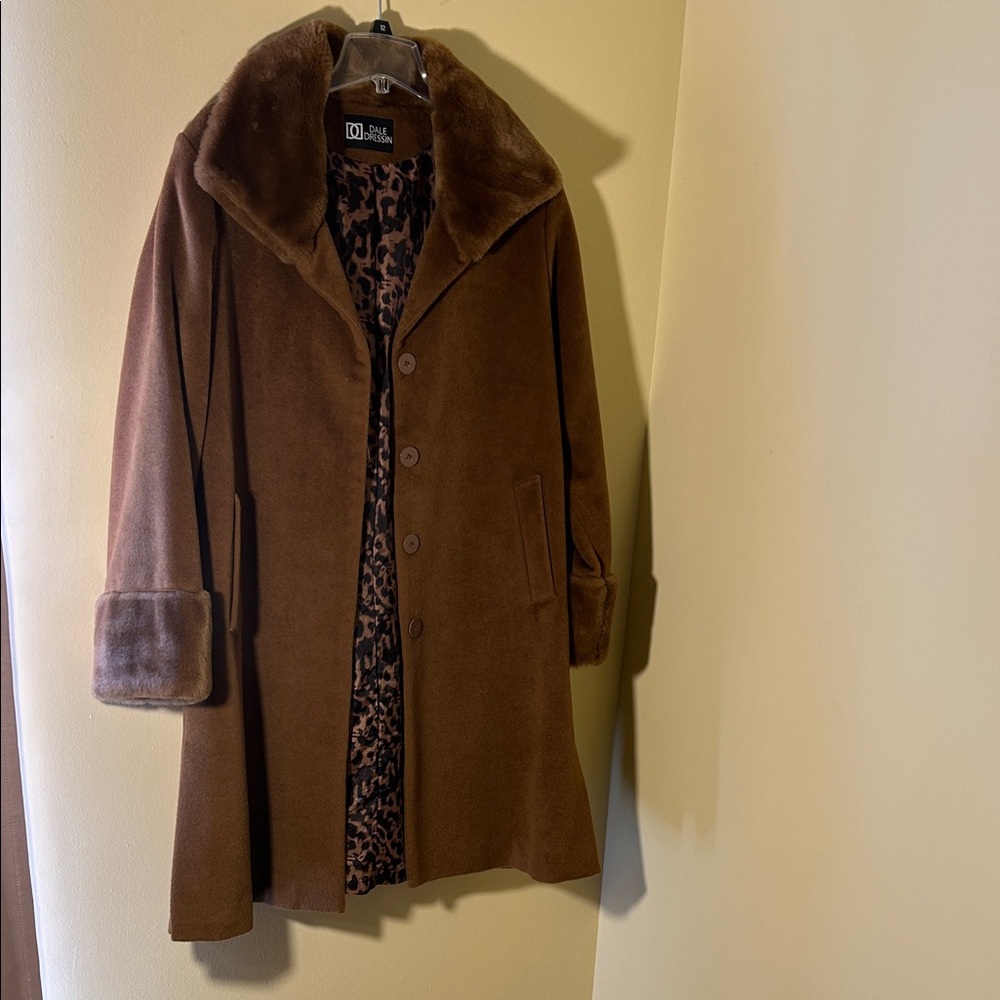 Brown Faux-Suede Trench Coat with Fur Trim